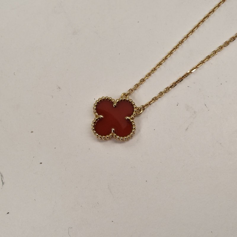 Van Cleef & Arpels VintageAlhambra中號單花項鏈新扣18K黃金/紅玉髓項鏈黃金項鍊-3