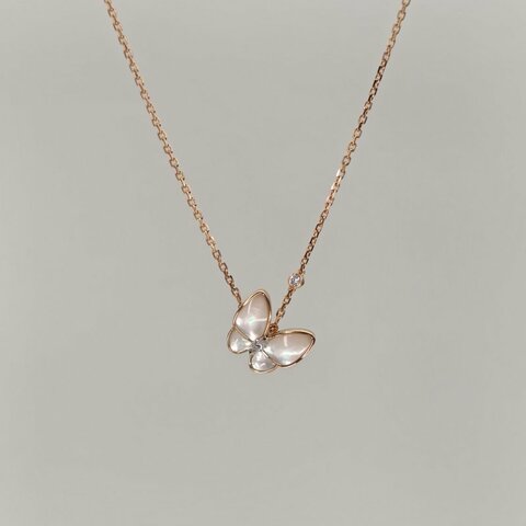 Van Cleef & Arpels TwoButterfly蝴蝶項鏈二鑽18K玫瑰金/鑽石/白貝母項鏈玫瑰金鑽石/18K/白貝母項鍊