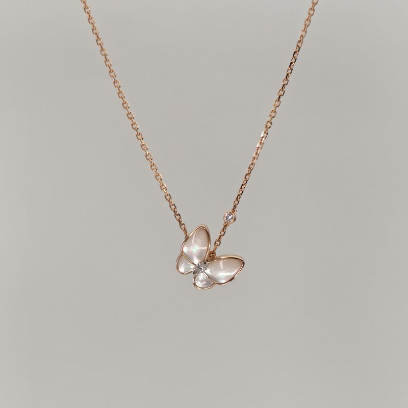 Van Cleef & Arpels TwoButterfly蝴蝶項鏈二鑽18K玫瑰金/鑽石/白貝母項鏈玫瑰金鑽石/18K/白貝母項鍊-0