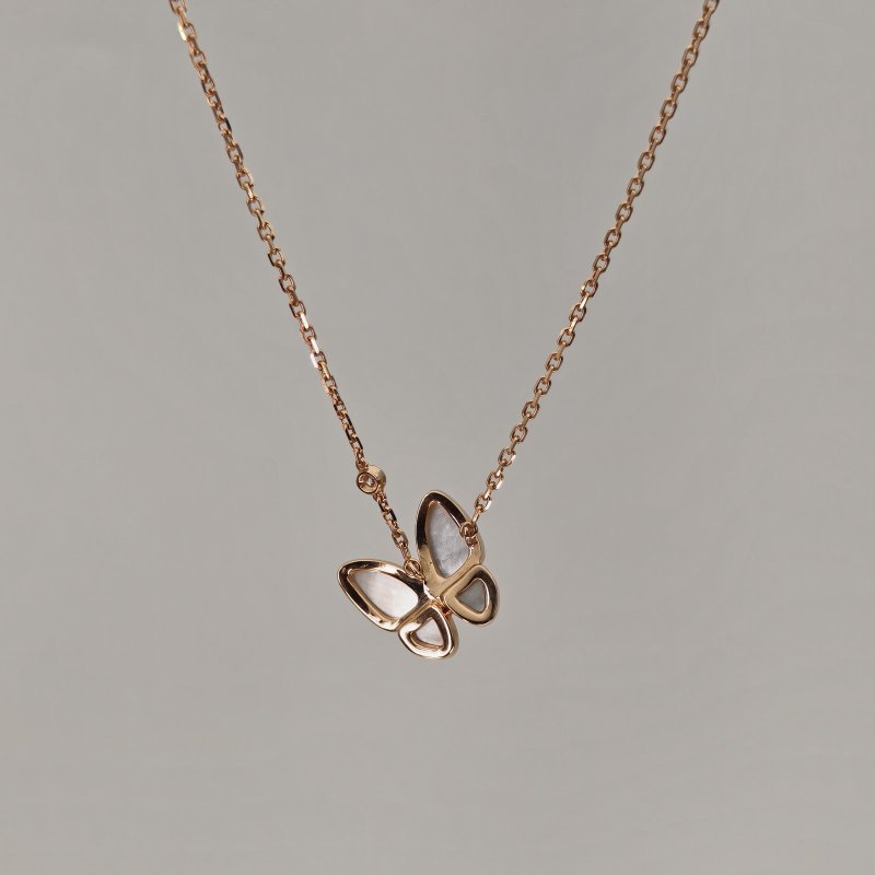 Van Cleef & Arpels TwoButterfly蝴蝶項鏈二鑽18K玫瑰金/鑽石/白貝母項鏈玫瑰金鑽石/18K/白貝母項鍊-1