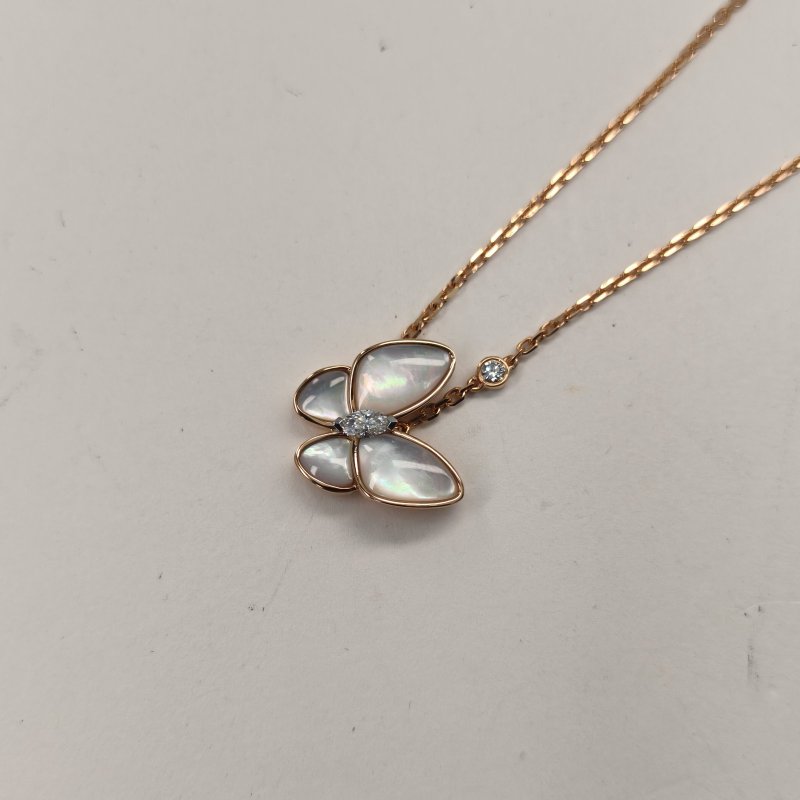 Van Cleef & Arpels TwoButterfly蝴蝶項鏈二鑽18K玫瑰金/鑽石/白貝母項鏈玫瑰金鑽石/18K/白貝母項鍊-2