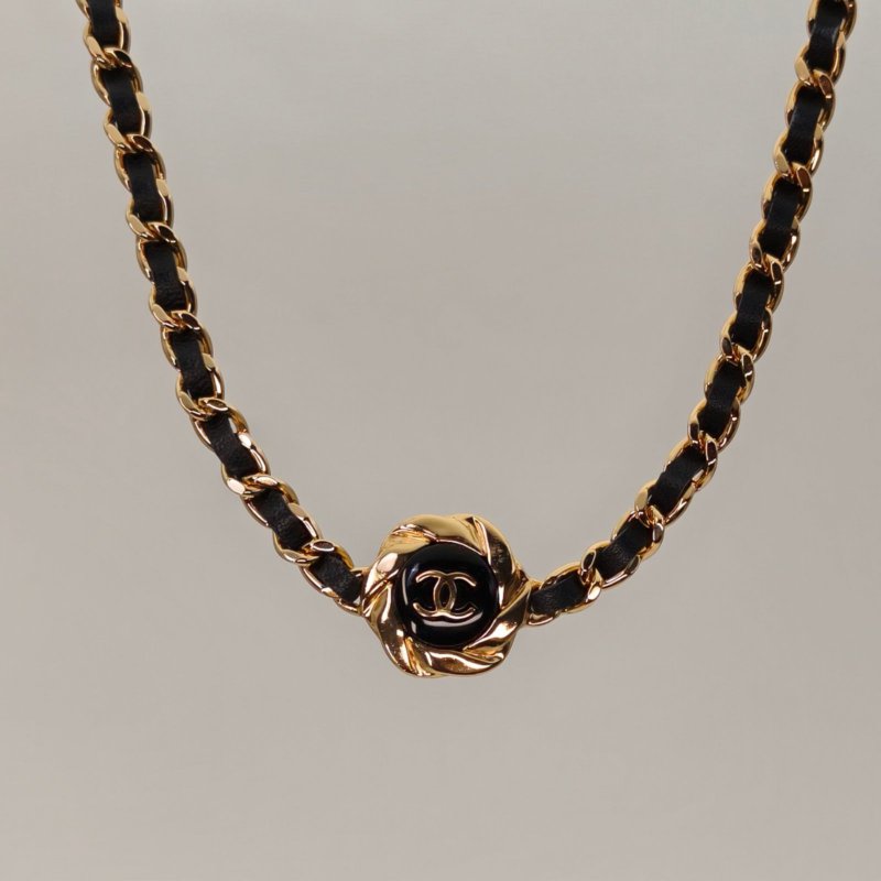 CHANEL 合金22A山茶花皮穿鏈choker項鏈項鍊-0