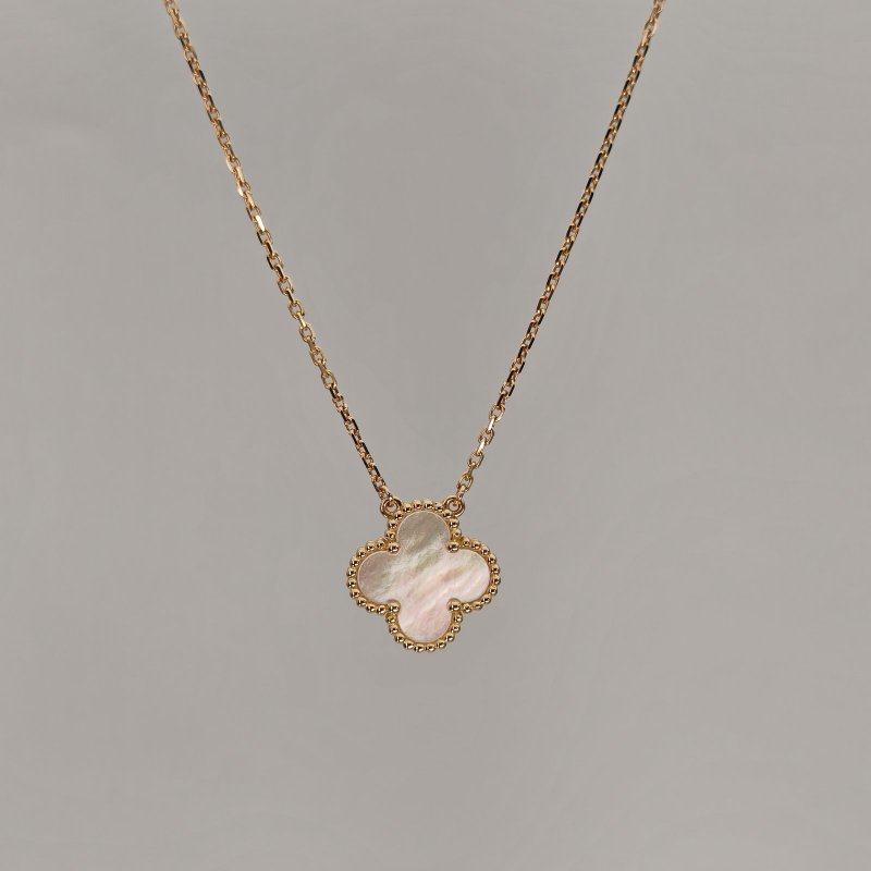 Van Cleef & Arpels VintageAlhambra中號單花項鏈新扣18K黃金/白貝母項鏈黃金項鍊-1