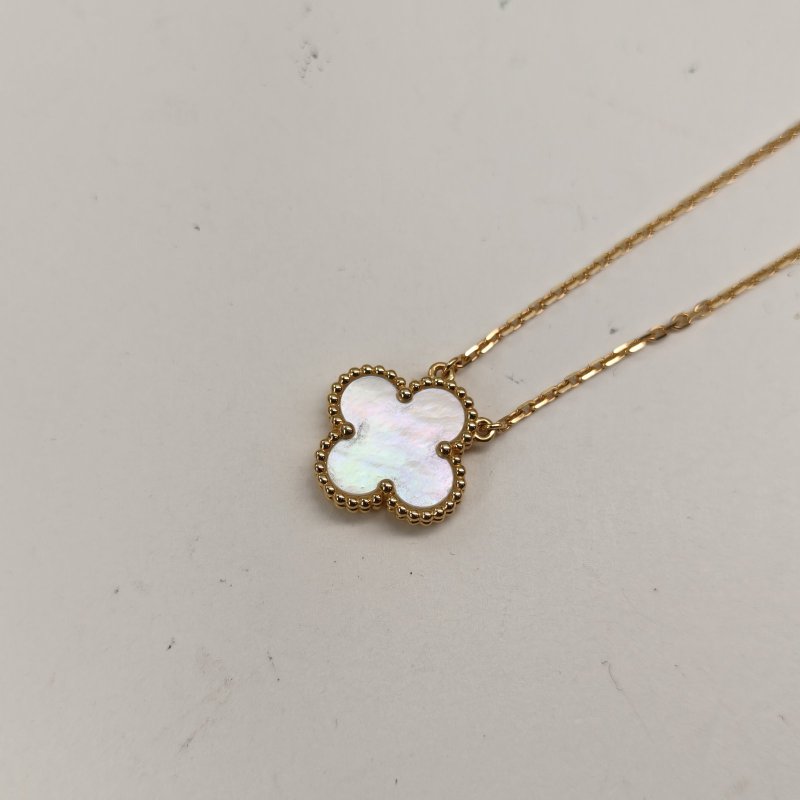 Van Cleef & Arpels VintageAlhambra中號單花項鏈新扣18K黃金/白貝母項鏈黃金項鍊-2