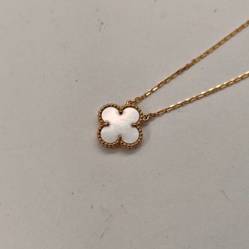 Van Cleef & Arpels VintageAlhambra中號單花項鏈新扣18K黃金/白貝母項鏈黃金項鍊-3