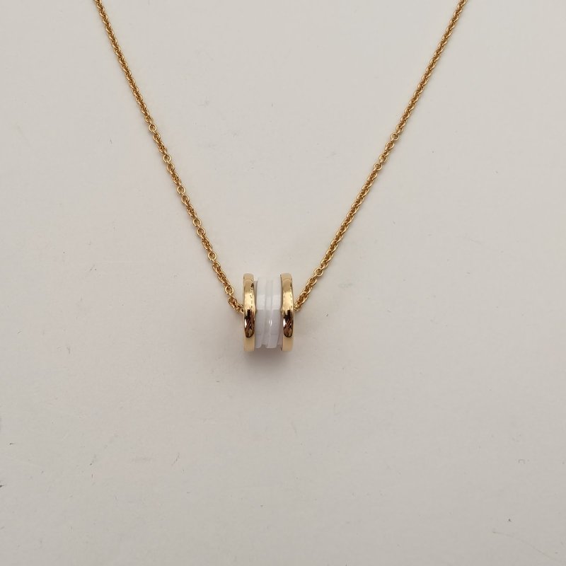 BVLGARI B.ZERO1彈簧項鏈三環扣18K玫瑰金/白陶瓷項鏈玫瑰金項鍊-1