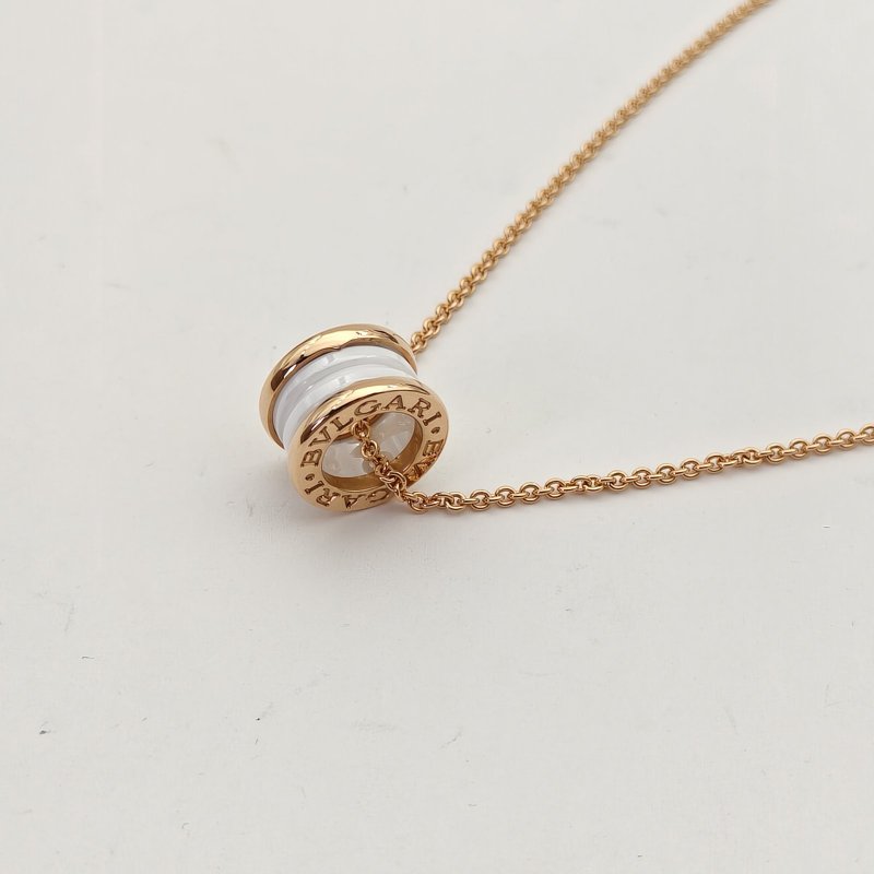 BVLGARI B.ZERO1彈簧項鏈三環扣18K玫瑰金/白陶瓷項鏈玫瑰金項鍊-2