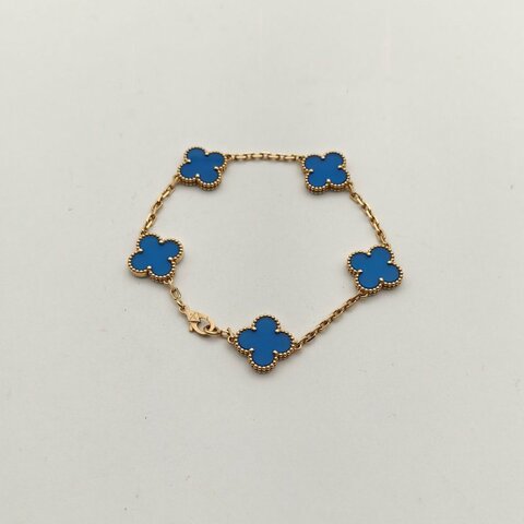 Van Cleef & Arpels VintageAlhambra中號五花手鏈新扣18K黃金/藍瑪瑙S-M碼黃金手鍊／手環