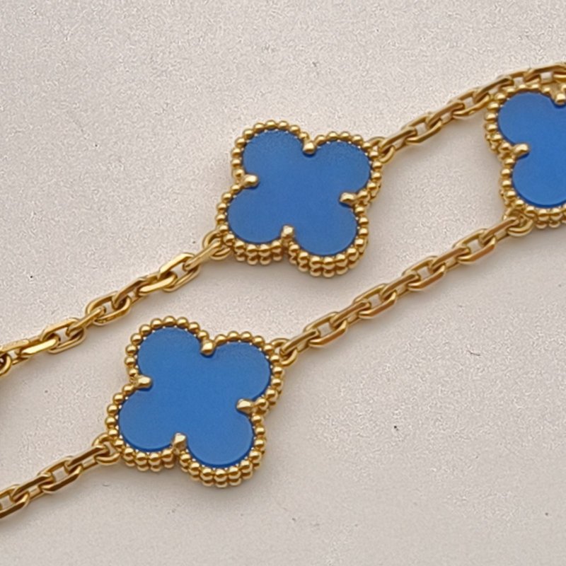 Van Cleef & Arpels VintageAlhambra中號五花手鏈新扣18K黃金/藍瑪瑙S-M碼黃金手鍊／手環-1