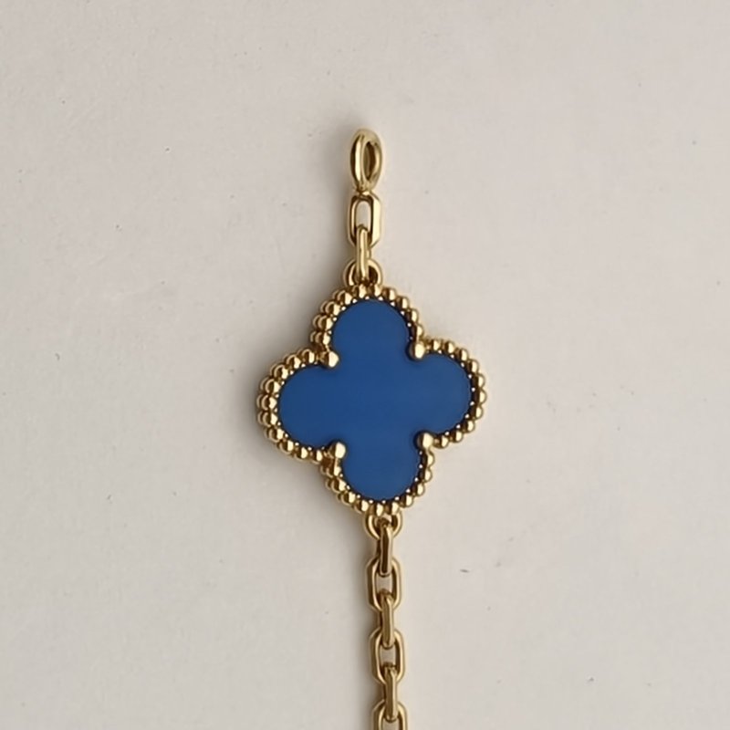 Van Cleef & Arpels VintageAlhambra中號五花手鏈新扣18K黃金/藍瑪瑙S-M碼黃金手鍊／手環-3
