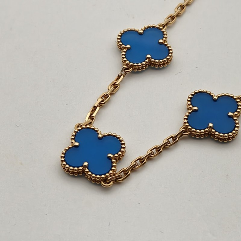 Van Cleef & Arpels VintageAlhambra中號五花手鏈新扣18K黃金/藍瑪瑙S-M碼黃金手鍊／手環-4