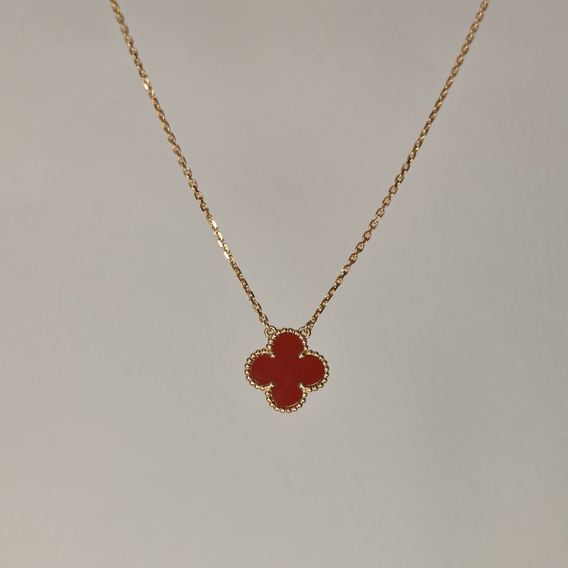 Van Cleef & Arpels VintageAlhambra中號單花項鏈新扣18K黃金/紅玉髓項鏈黃金項鍊-1