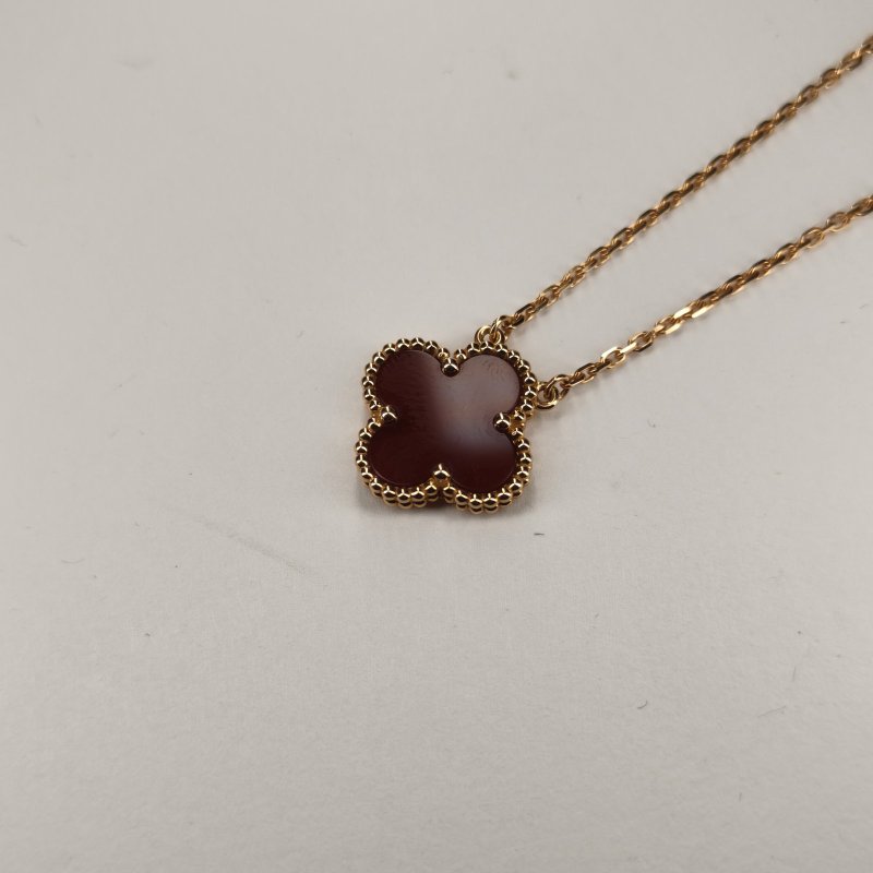 Van Cleef & Arpels VintageAlhambra中號單花項鏈新扣18K黃金/紅玉髓項鏈黃金項鍊-3