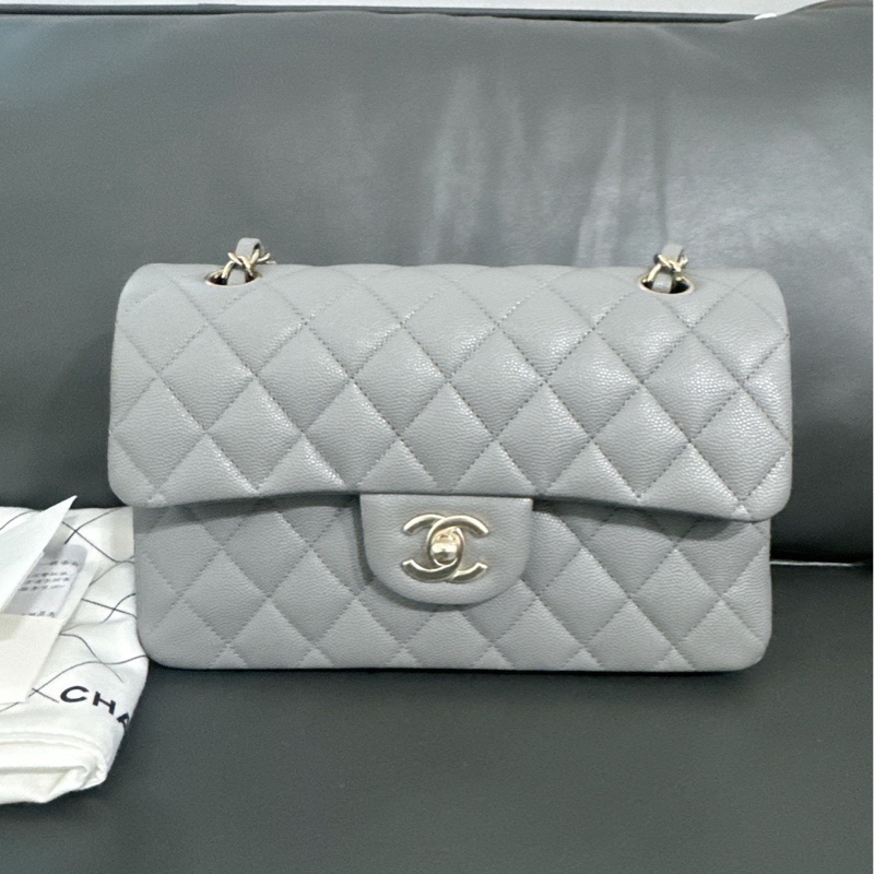 Chanel香奈儿 灰色淡金扣荔枝纹CF 小号 双盖 芯片款-0