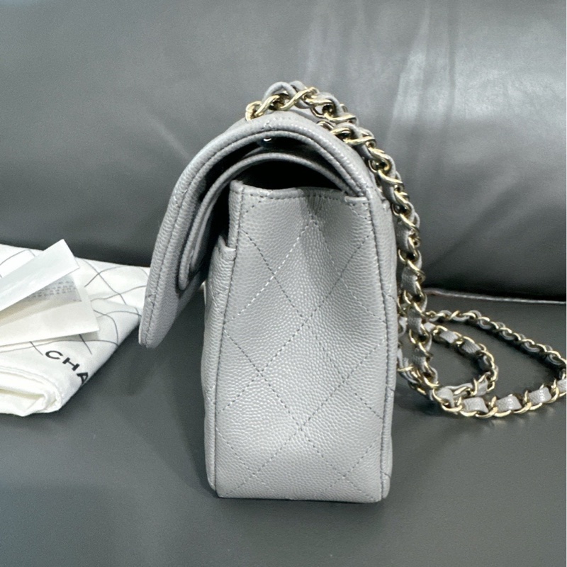 Chanel香奈儿 灰色淡金扣荔枝纹CF 小号 双盖 芯片款-3