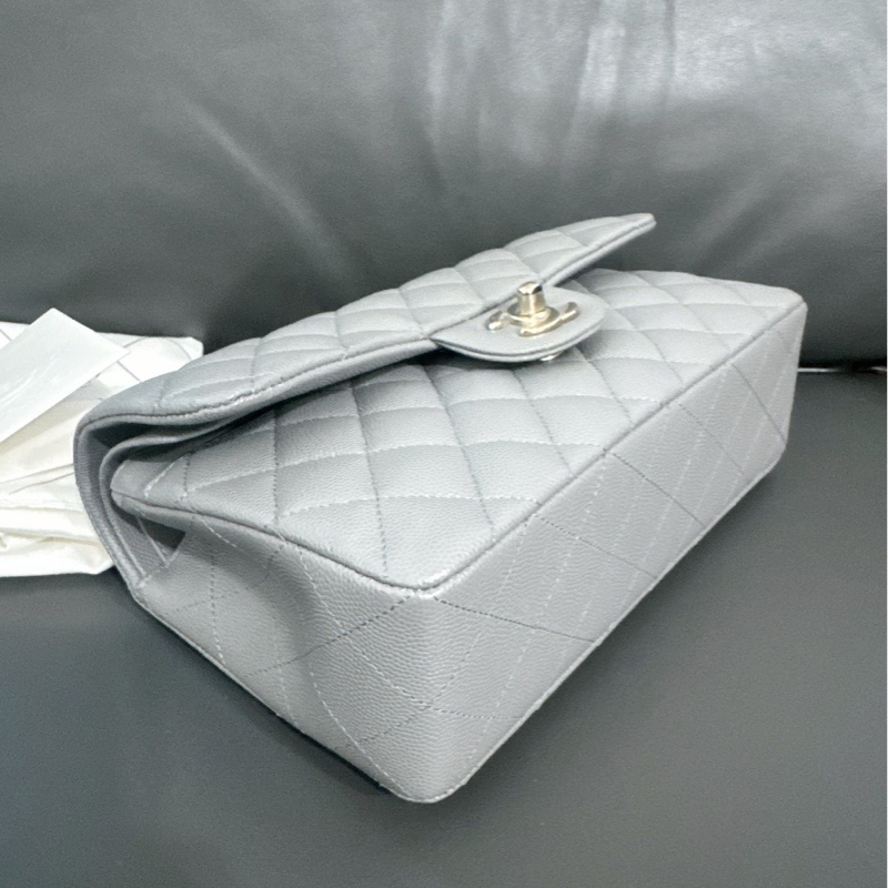 Chanel香奈儿 灰色淡金扣荔枝纹CF 小号 双盖 芯片款-4