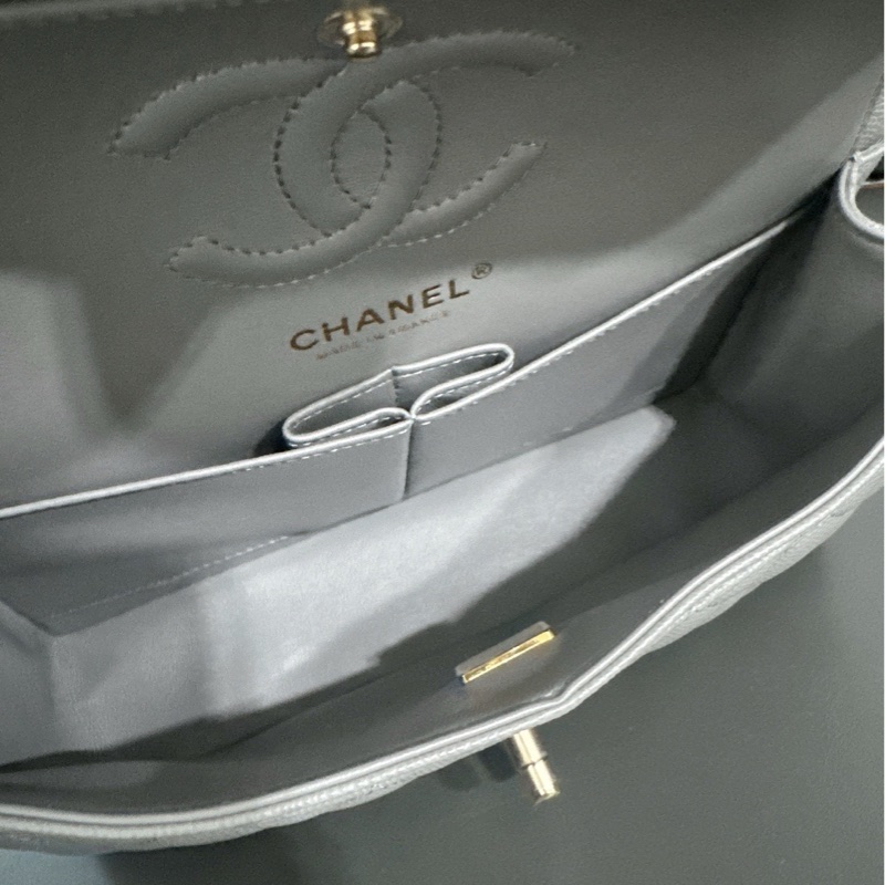 Chanel香奈儿 灰色淡金扣荔枝纹CF 小号 双盖 芯片款-6