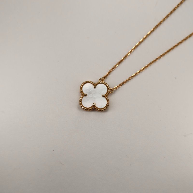 Van Cleef & Arpels VintageAlhambra中號單花項鏈新扣18K黃金/白貝母項鏈黃金項鍊-1
