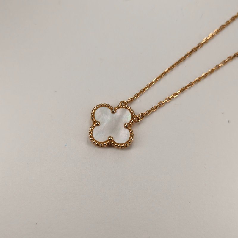 Van Cleef & Arpels VintageAlhambra中號單花項鏈新扣18K黃金/白貝母項鏈黃金項鍊-2