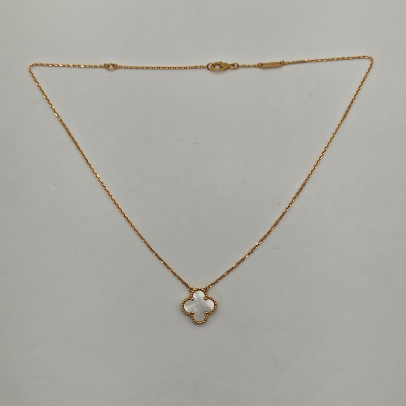 Van Cleef & Arpels VintageAlhambra中號單花項鏈新扣18K黃金/白貝母項鏈黃金項鍊-4