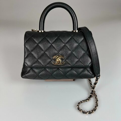 CHANEL HANDLE XXS 手提包荔枝 黑金 AS2215/30開