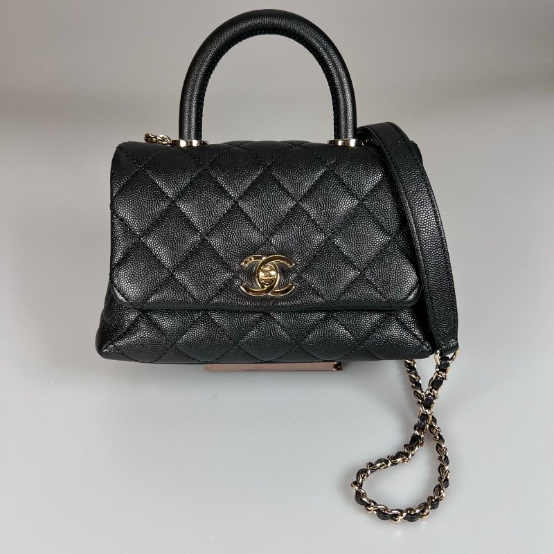 CHANEL HANDLE XXS 手提包荔枝 黑金 AS2215/30開-0