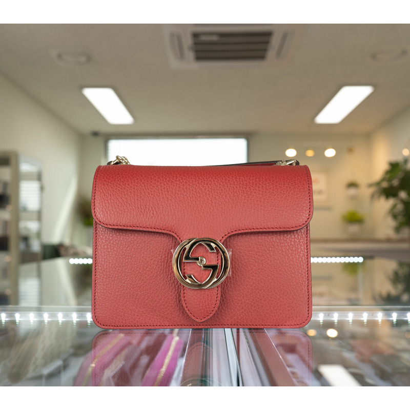 GUCCI 紅色皮革鏈條單肩包 510304-0