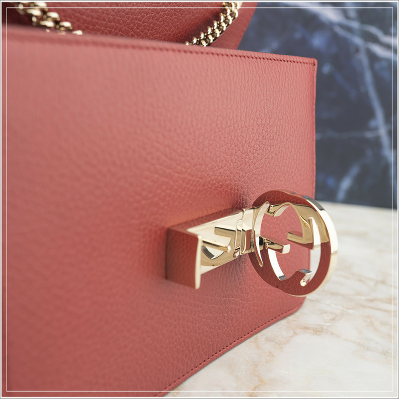 GUCCI 紅色皮革鏈條單肩包 510304-10