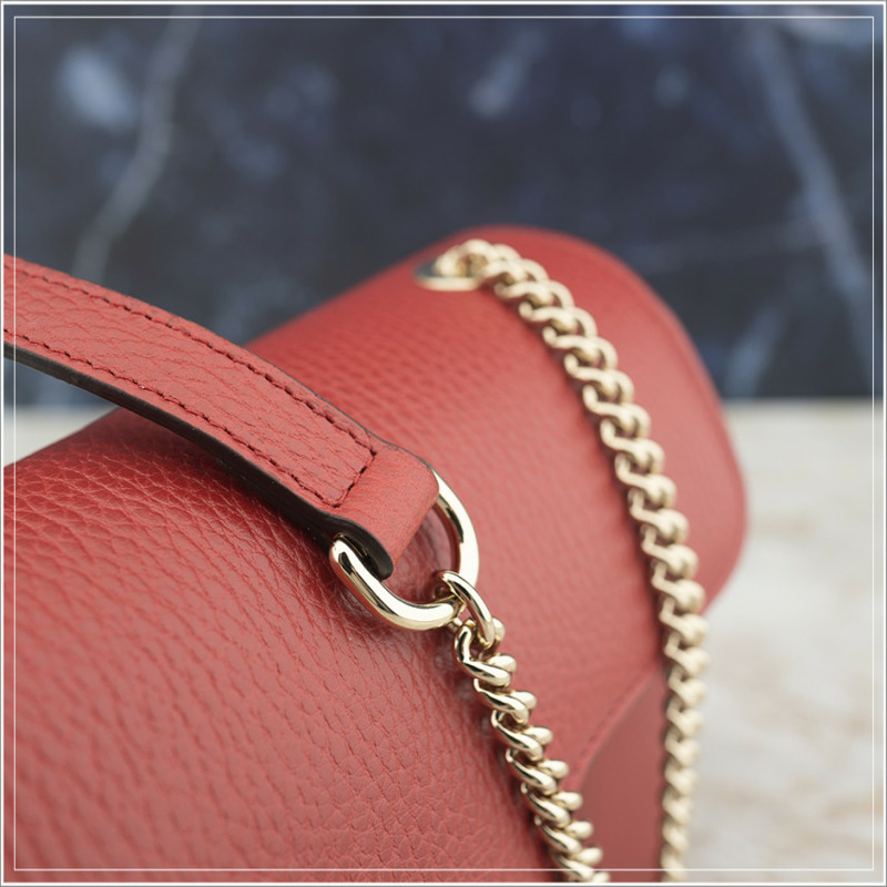GUCCI 紅色皮革鏈條單肩包 510304-11