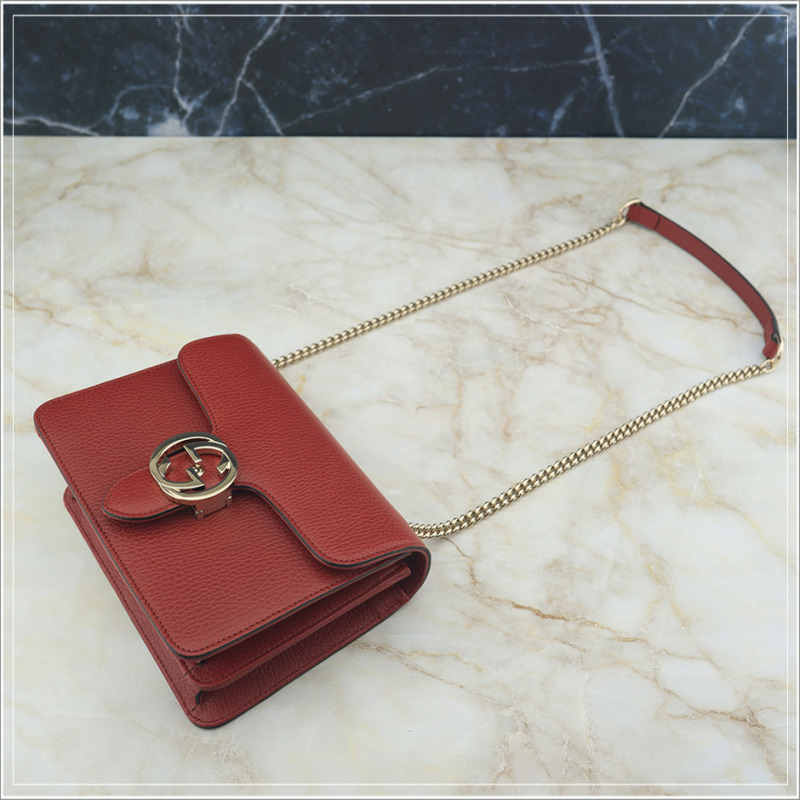 GUCCI 紅色皮革鏈條單肩包 510304-16