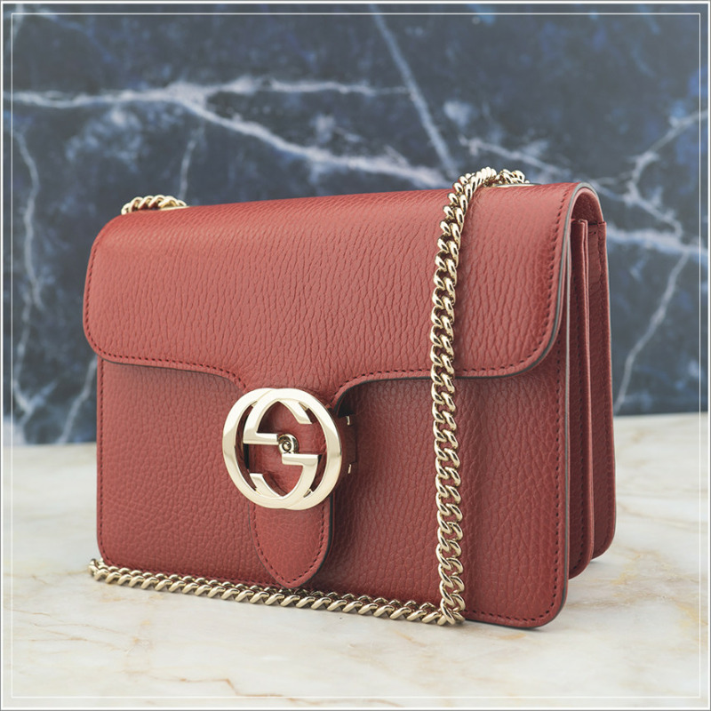 GUCCI 紅色皮革鏈條單肩包 510304-17