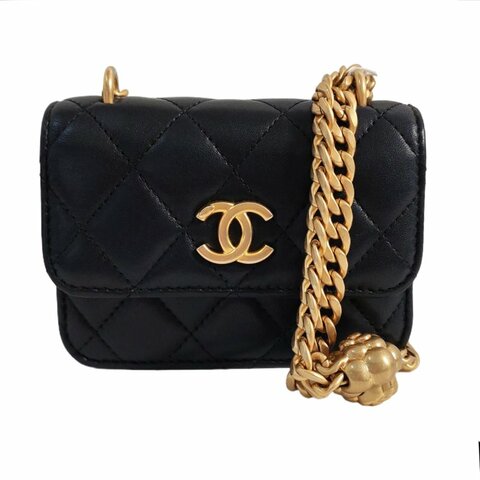 CHANEL 黑色羊皮菱格纹绗缝单肩包 金色五金 配件齐全