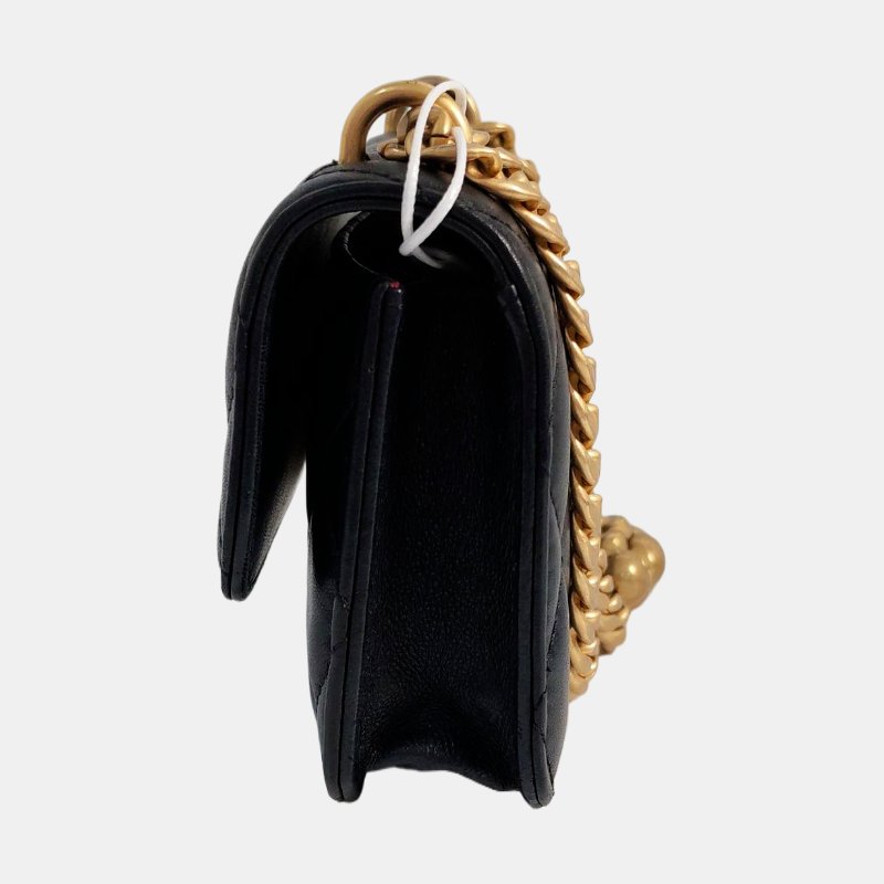 CHANEL 黑色羊皮菱格纹绗缝单肩包 金色五金 配件齐全-2