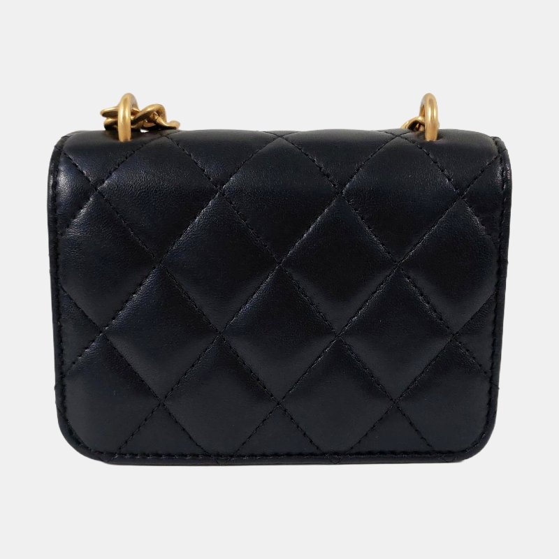 CHANEL 黑色羊皮菱格纹绗缝单肩包 金色五金 配件齐全-4