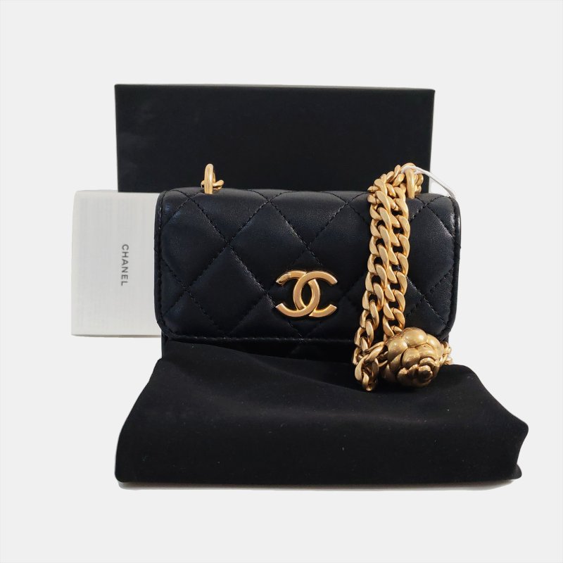 CHANEL 黑色羊皮菱格纹绗缝单肩包 金色五金 配件齐全-7