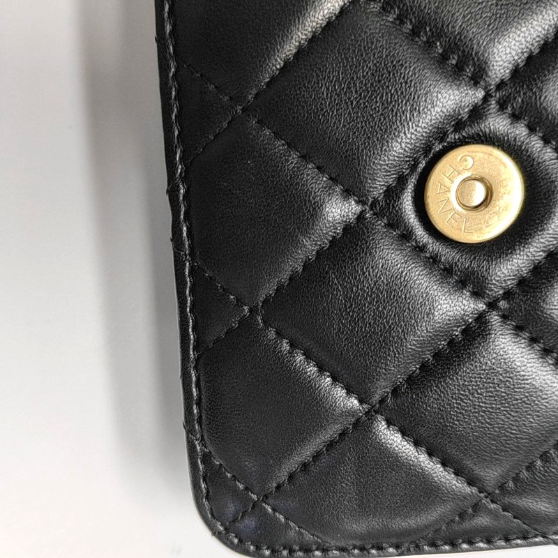 CHANEL 黑色羊皮菱格纹绗缝单肩包 金色五金 配件齐全-9