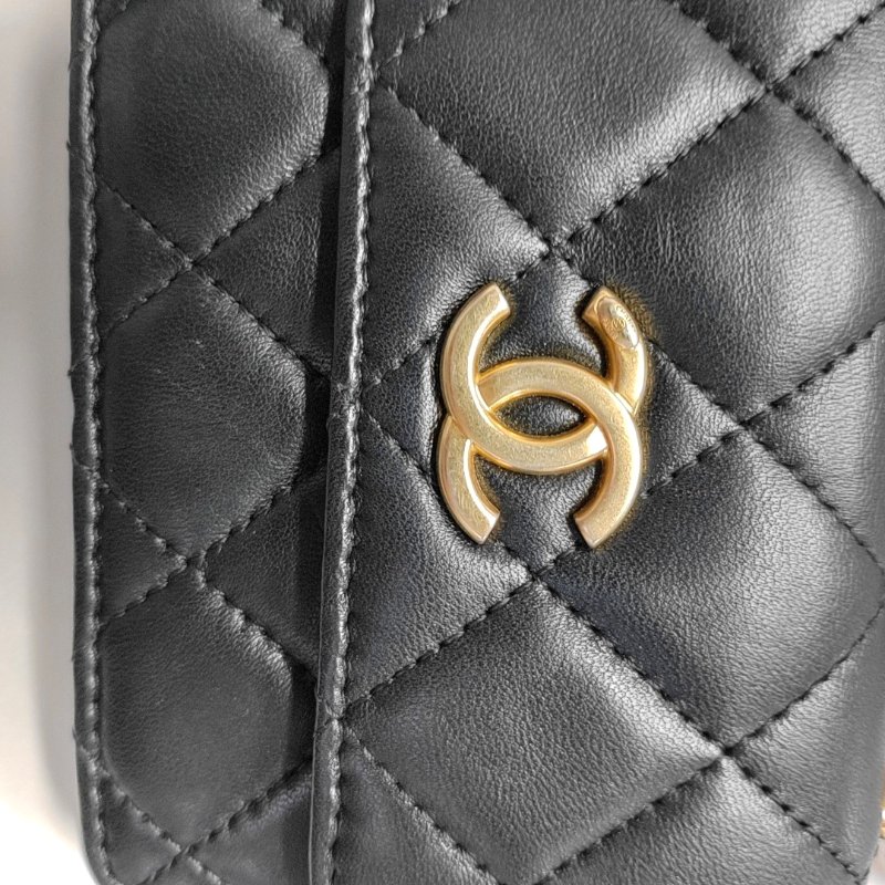 CHANEL 黑色羊皮菱格纹绗缝单肩包 金色五金 配件齐全-10