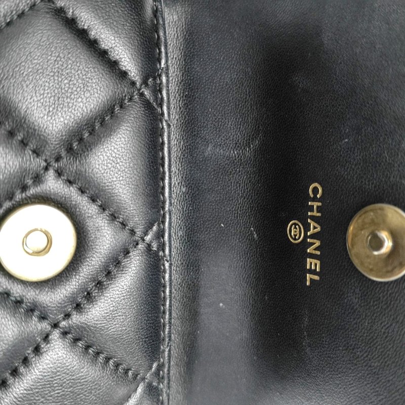 CHANEL 黑色羊皮菱格纹绗缝单肩包 金色五金 配件齐全-12