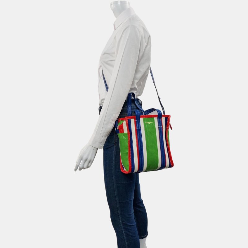 BALENCIAGA Bazar XS綠色羊皮單肩包斜挎包手提包 銀色五金 可拆卸肩帶-1