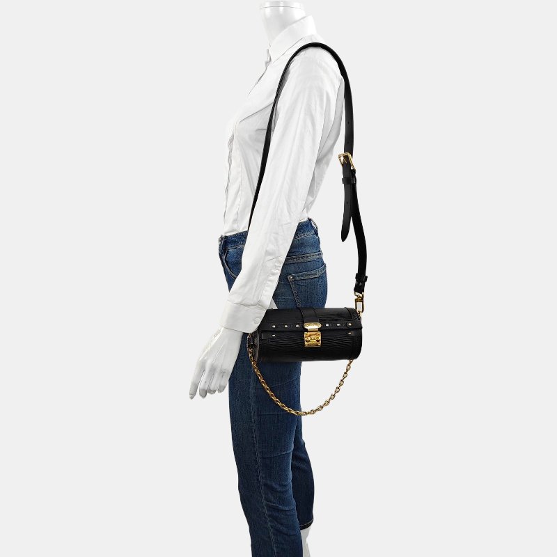 LOUIS VUITTON PAPILLON 19黑色EPI牛皮水波紋巴比龍斜挎包手提包單肩 包金色五金2條可拆卸肩帶 9.8新-1