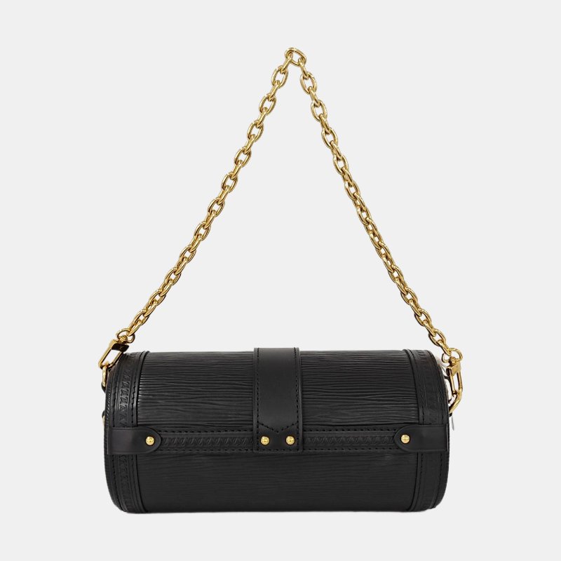 LOUIS VUITTON PAPILLON 19黑色EPI牛皮水波紋巴比龍斜挎包手提包單肩 包金色五金2條可拆卸肩帶 9.8新-4