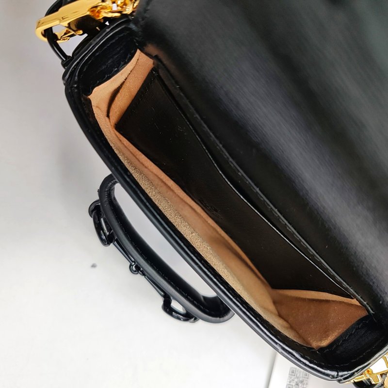 GUCCI Horsebit 1955 迷你 黑色牛皮條紋織帶馬銜扣單肩包 黑色五金 2條可拆卸肩帶 9.8新-6