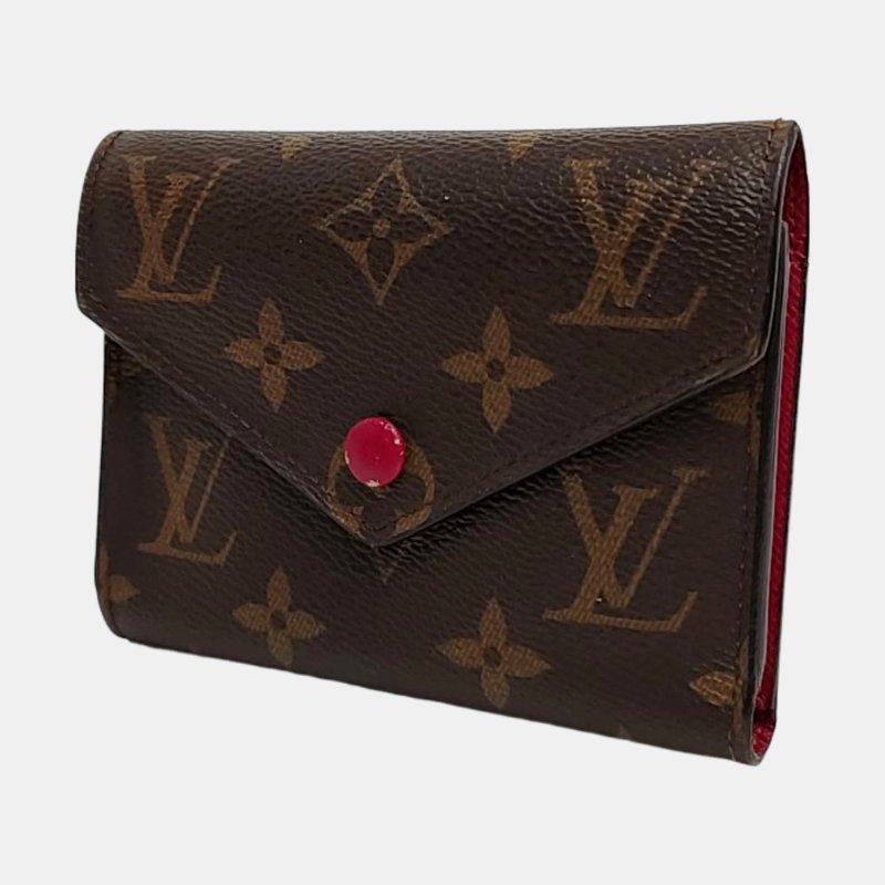 LOUIS VUITTONVICTORINE棕色塗層帆布老花錢包金色五金-2