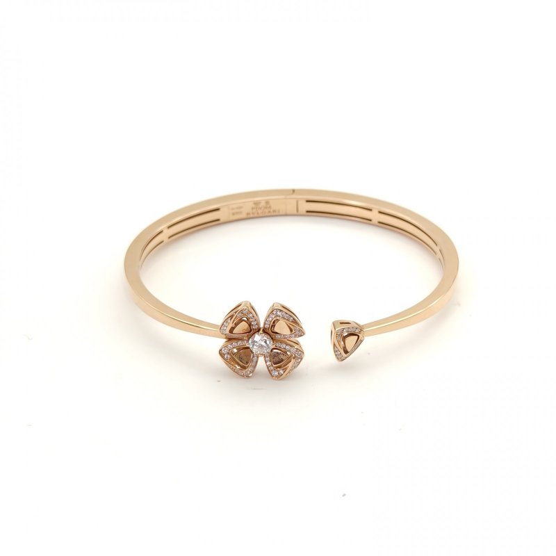 BVLGARI 18K玫瑰金鑽石玫瑰金Fiorever詠綻系列滿鑽開口手鐲S18K/手鍊/手環-0