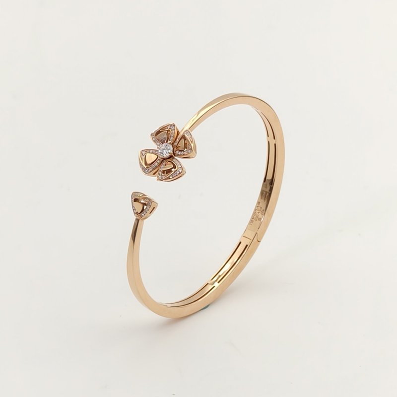 BVLGARI 18K玫瑰金鑽石玫瑰金Fiorever詠綻系列滿鑽開口手鐲S18K/手鍊/手環-4