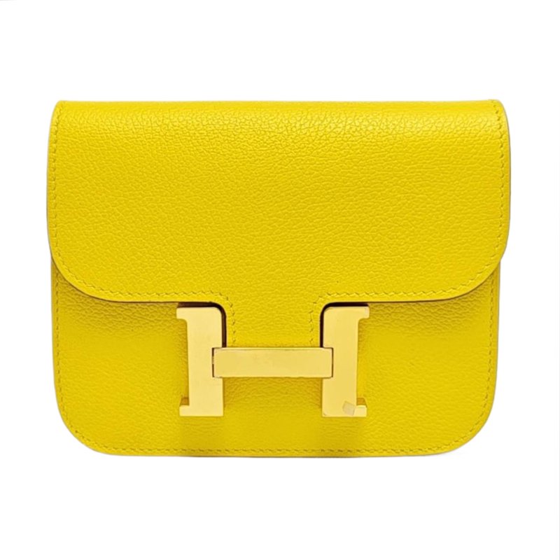 HERMES Constance Slim那不勒斯黃Evercolor牛皮康康包零錢包金色五金U刻子袋配件齊全9.8新-0