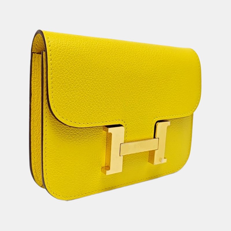 HERMES Constance Slim那不勒斯黃Evercolor牛皮康康包零錢包金色五金U刻子袋配件齊全9.8新-3