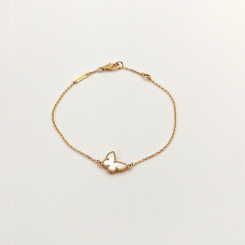 Van Cleef & Arpels SweetAlhambra小號蝴蝶手鏈18K黃金/白貝母S-M碼黃金手鍊／手環-0