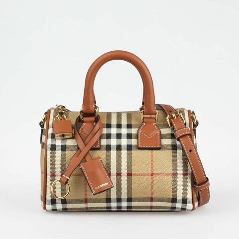 BURBERRY 迷你格紋保齡球包波士頓手提包 8109791