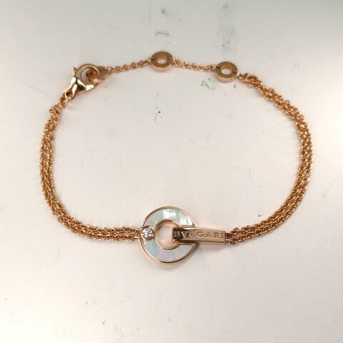 BVLGARI 18K玫瑰金鑽石白貝母玫瑰金BVLGARIBVLGARI銅錢單鑽手鏈18K//手鍊／手環
